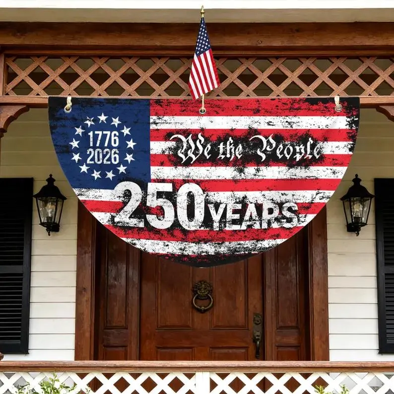 250th Anniversary Rectangle Fan Flag with "We The People" - 1776-2026 Patriotic Bunting, Bright Transparent American Pride Outdoor Banner for July 4th, Fast-Drying Decor for Porch Fence Wall, Classmates, Bright But Transparent