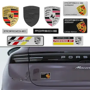 1Pcs Car Metal 3D Porsche Emblem Rear Trunk Badge Stickers For Cayenne Panamera Macan 911 718 Taycan Boxster Cayman 918