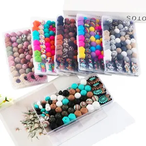82PCS Box 82pcs Mixed Mama Sunflower Teacher Cat Dog Focal Beads，Hexagonal and Round Lentil beads for Keychain Making Diy Beading Accessories