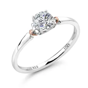 Gem Stone King 925 Silver and 10K Rose Gold Lab Grown Diamond Engagement Ring For Women | 0.50 Cttw | Round 5MM | Gemstone April Birthstone | DEF Color | VVS-VS Clarity