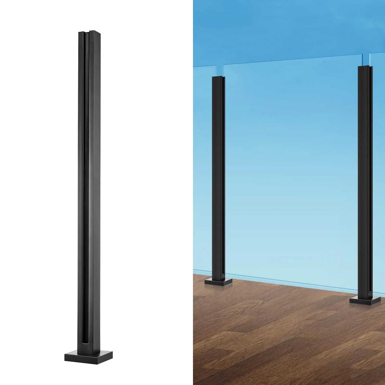 【summerfinds】VEVOR Glass Clamp, 37.4" Height Glass Railing Bracket for 0.39 "-0.47 " Thickness Tempered Glass, 304 Stainless Steel Glass Mounting Clamp, Glass Shelf Bracket for Balcony, Garden, Deck, Stair, Black