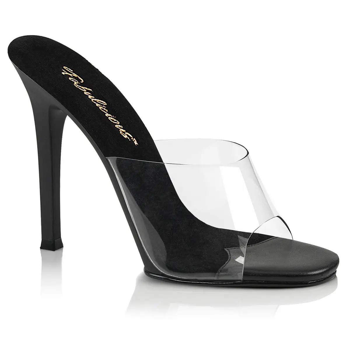 Fabulicious Gala-01 4 Inch Heel Clear Black Open Toe Stiletto Slides for Women Summer Elegant Slip On Sandals Plain Design