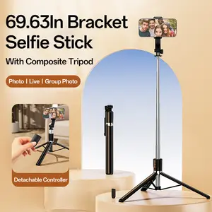 Selfie Stick Tripod with Remote Control, 69.63in Extendable Phone Tripod, Lightweight Travel Tripod for Live Streaming & Group Photos