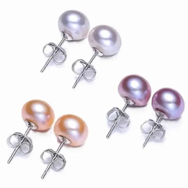 Natural Freshwater Pearl Earrings White Peach Pink Stud 5/6/7/8MM Anniversary