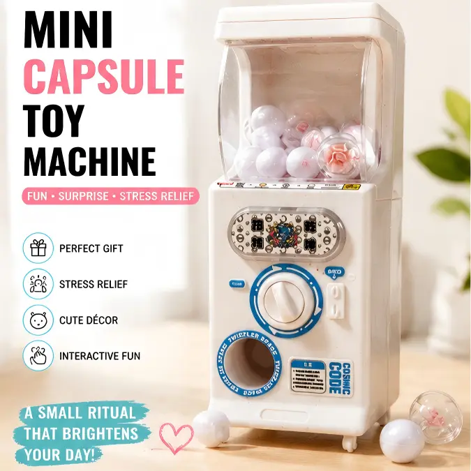 Mini Capsule Surprise Machine, Desktop Gacha Toy with 6 Random Colors, Interactive Turn Knob Dispenser, Cute Collectible Capsule Figure Machine for Desk Decor & Gift