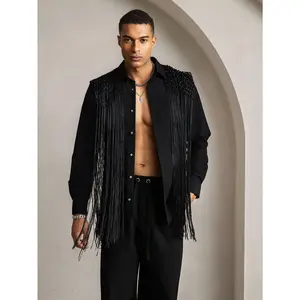 Fringe Tassel Shirts Fringe Button Down Long Sleeve Party Disco Rave Shirt