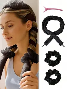 5-piece set of heatless curlers, heatless curling headband, overnight curling headband, creates beautiful curls without damaging hair, suitable for all hair types, heatless ribbon curlers, heatless curling set suitable for both long and short hair