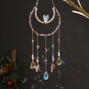 Handmade Crystal Moon Sun Catcher, Festive Wind Chimes for Birthday, Unique Gift Idea, Decorative Hanging Ornament