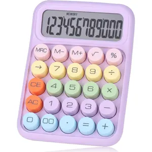 F-RDC09  Mechanical Pushbutton Calculator,12 Digit Large LCD Display,Big Buttons Easy to Press,Colorful Candy Calculator,Automatic Sleep,with Battery.for Office,School, Home. (Purple)
