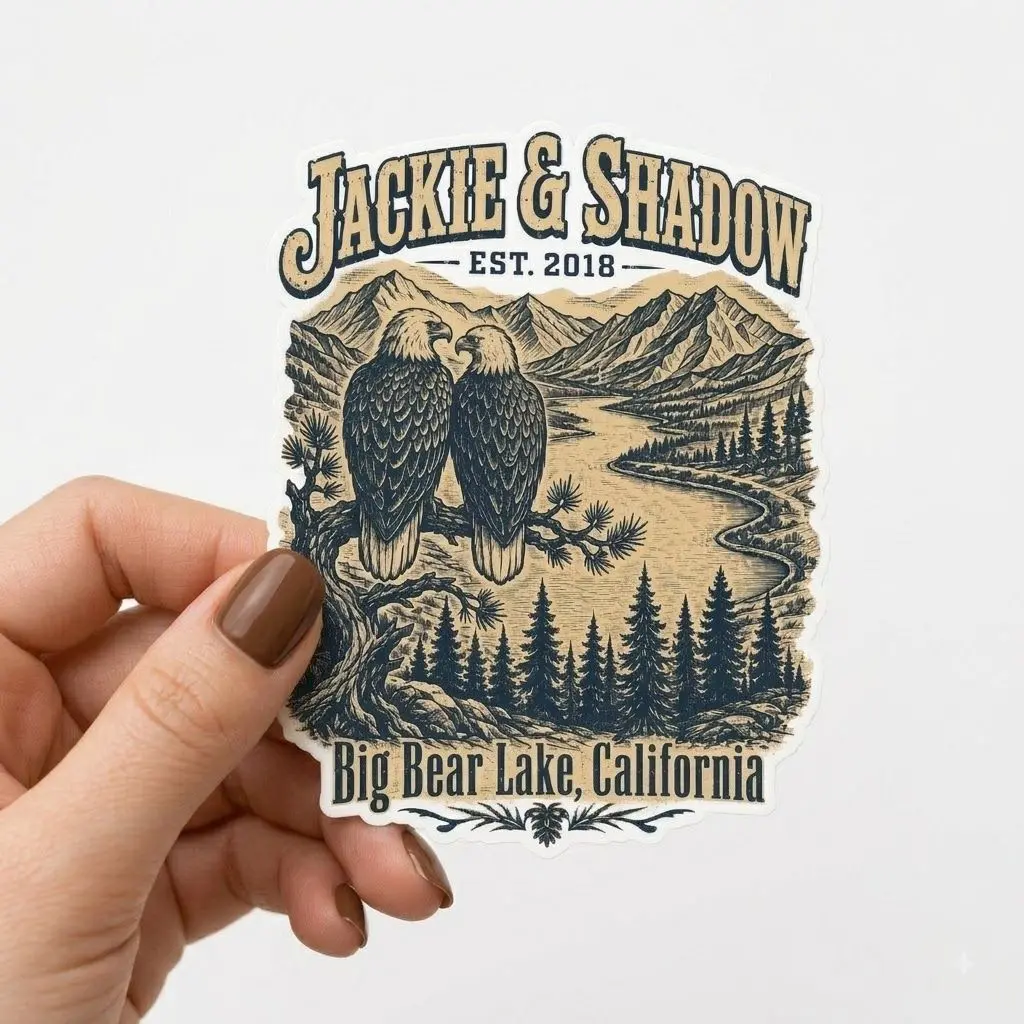 In Memory of Jackie & Shadow Sticker, Big Bear Lake California Vintage Sticker, Mountain Nature Graphic Sticker, Memorial Tribute Gift