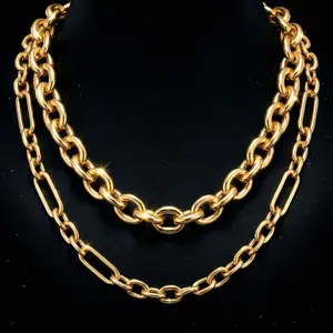 VAELUME Original 18K Gold Plated Layered Necklace Set, 2pcs Paperclip & Cuban Link Chain, Trendy Stackable Choker for Daily Wear, Anniversaries,Birthday Gift for Women and Girls#N18851