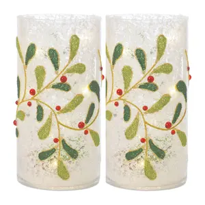 Melrose Beaded Glass Mistletoe Candle Holder (S et of 2)