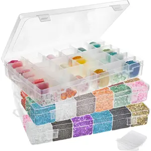 3 Pack Bead Storage Organizer Box w/ 36 Grids & Removable Dividers, Plastic Stackable Tray for Craft, Jewelry & Earrings, Bead Organizer Boxes, Bead Organizer Tray Pack, Bead Storage Containers