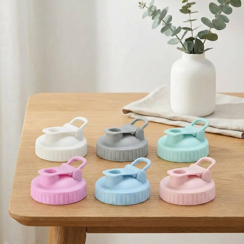 Universal PP Plastic Secure Reusable Flip-Top Screw Lid Covers for Kitchen Glass Bottles & Overnight Oats Cups - Random Colors, Ideal for On-the-Go Use