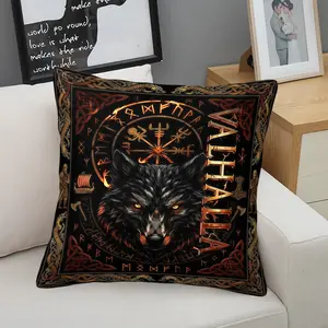 Nordic Hall Of Valor Wolf Theme Single-Sided Printed Pillow, 1 Piece Includes Pillow Core, Seasonal Decorative Items, Suitable For Teenagers And Adults, Sofa, Bed, Living Room, Dormitory Scene