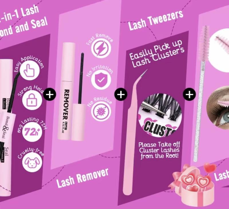 DlY Eyelash Extension Kit Summer Style,320 Pcs D Curl Clusters Individual FalseEyelashes, Mixed 9-1ómm, with LashBond & Seal, Eyelash Tweezers, EyelashRemover, Eye Makeup EnhancementProducts,Dly Lash Extensions at Home,Mother's Day Gift