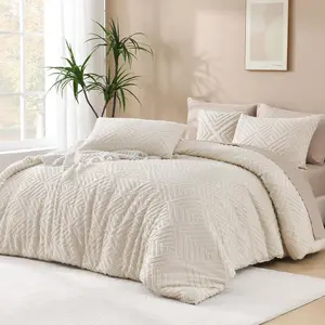 King Size Comforter Beige, 3 Boho King Comforter Cream, Lightweight Tufted Textured Down Alternative Comforter Fluffy