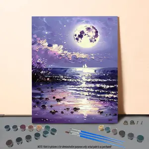 Sea & Moon Pattern DIY Painting By Numbers Kit without Frame, DIY Paint By Numbers Kit for Beginner, Wall Art Decor for Home Living Room Bedroom