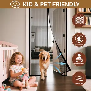 Magnetic Screen Door,Self Sealing Magnets, Easy Install Screen Doors with Magnets,Pet & Kid Friendly