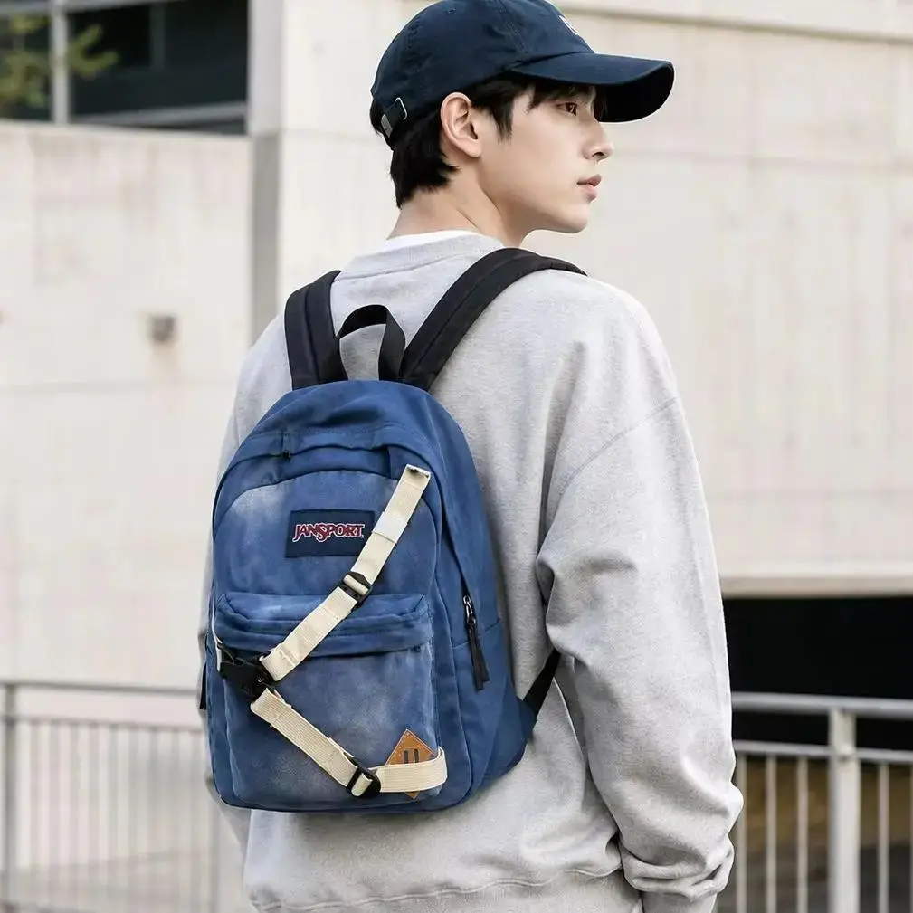 Movie Prop Backpack Inspired by The Amazing Spider-Man, Peter Parker Navy Blue Backpack with Adjustable Beige Straps, Large Capacity Casual Backpack for School Travel Daily Use