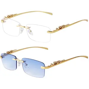Rimless Sunglasses for Men Women Fashion Small Narrow Rectangle Sun Glasses Shades 90s Eyewear