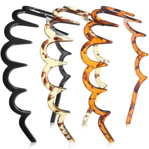 3-Pack Zigzag Shark Tooth Headbands - U-Shaped Plastic Hair Bands for Women & Girls, Black Wave Shape Hair Combs for Styling