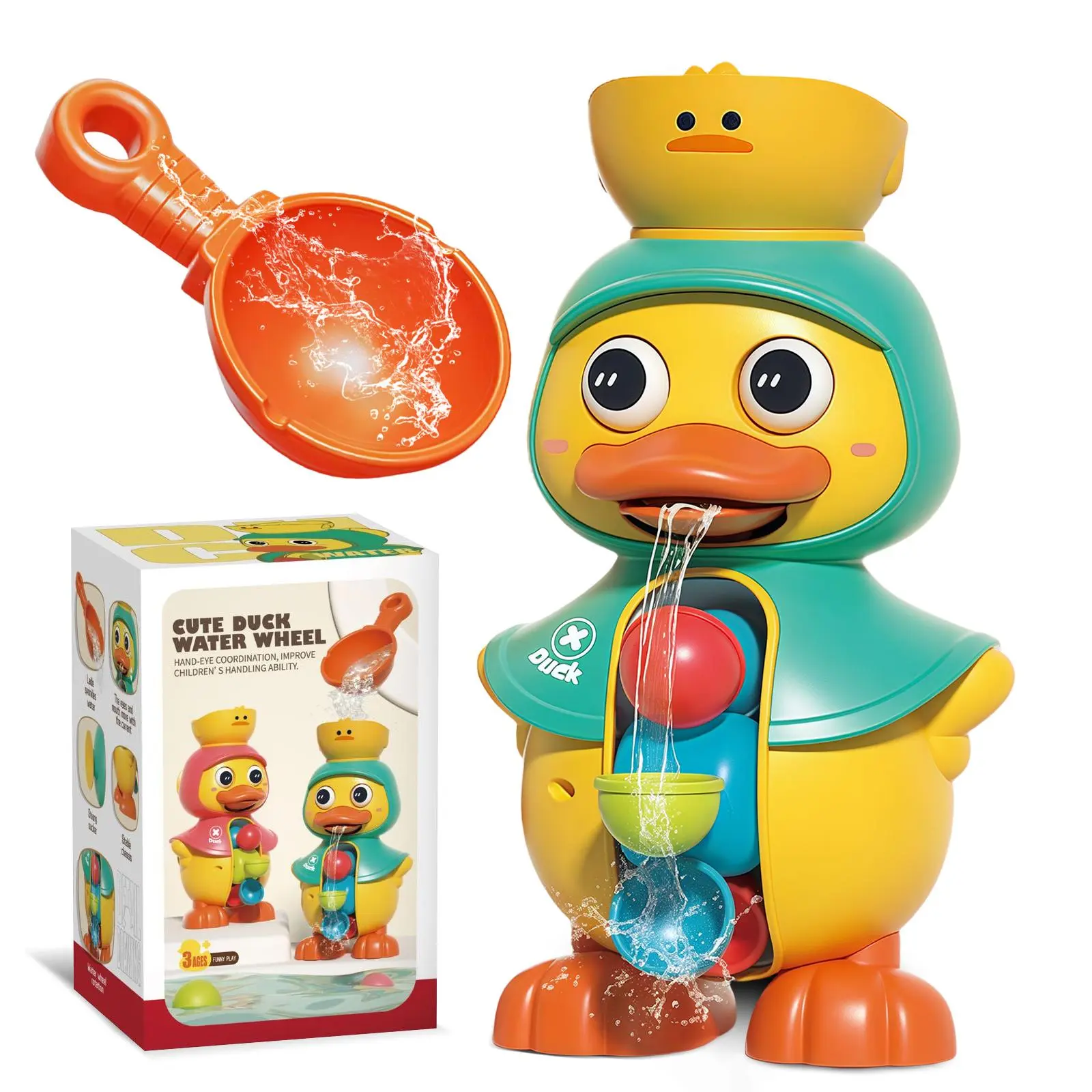 Bath Bathtub Toys for Toddlers 18+ Months | Duck Bathtub Toys with Rotatable Waterwheel/Eyes | Bathroom Strong Suckers Water Scoop Fun Bath Toys for Toddlers Boys Girls 2- 4 Years