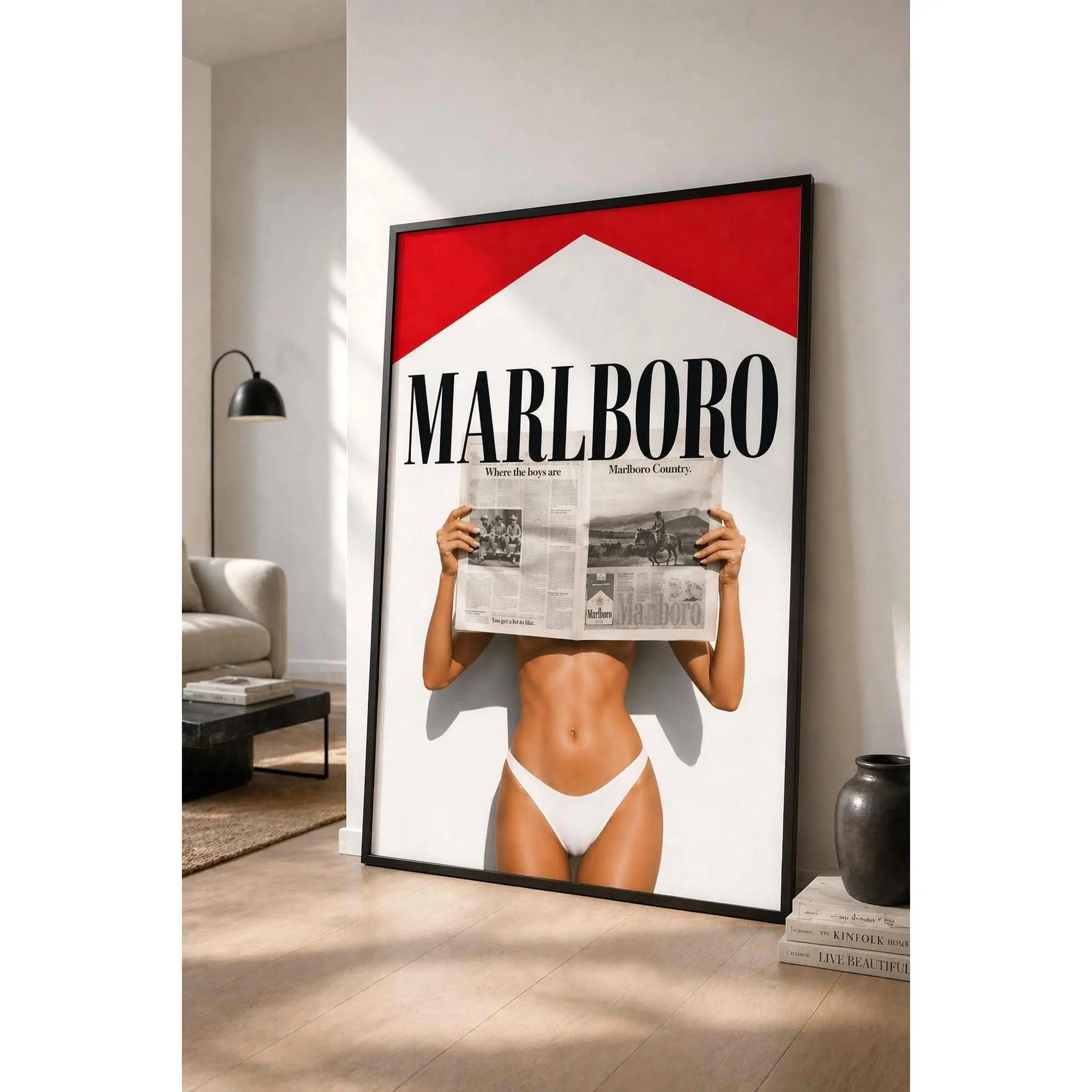 Vintage Marlboro Ad Graphic Poster - Retro Cowboy Colorful Artwork, Minimalist Western Mountable Wall Art, Physical Home Decor Print for Bedroom & Vintage Room Styling, Bedroom Decor, Vintage Room Decor