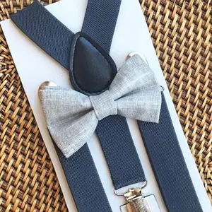 Chambray Gray Bow Tie & Dark Gray Suspenders Set