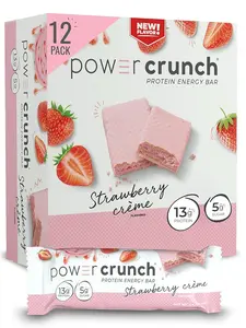 Power Crunch Protein Wafer Bars, High Protein Snacks with Delicious Taste, Strawberry Crème, 1.4 Ounce (12 Count)
