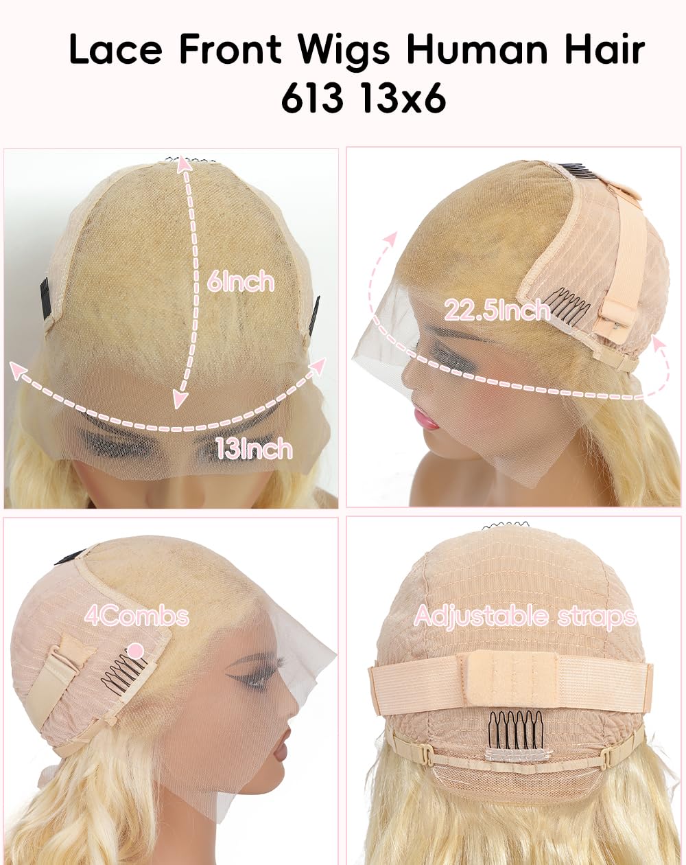 Blonde 613 Hd Lace Frontal Wig 40 Inch Straight 13x6 HD Transparent Lace Front Wig Pre Cut Pre Plucked For Women 180% Density Human Hair Wigs Can Be Dyed