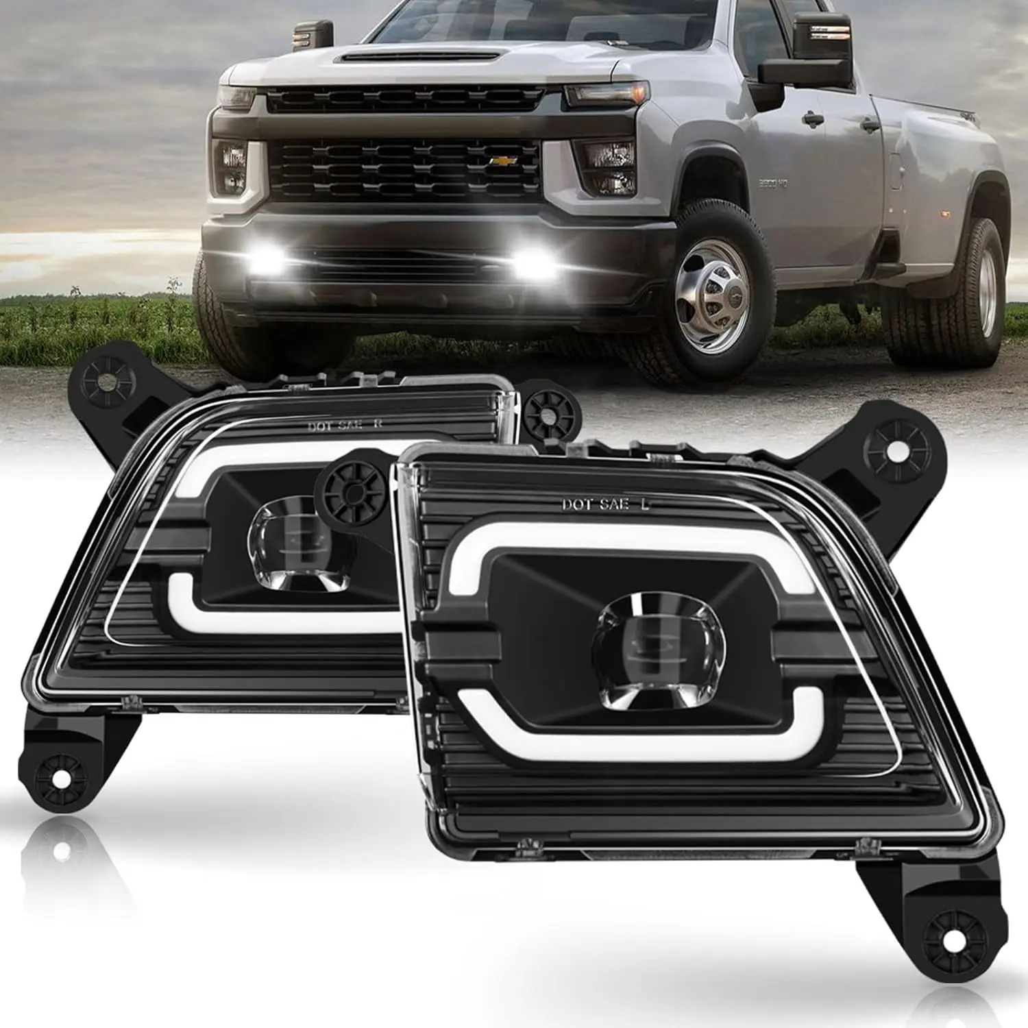 2019–2023 Chevy Silverado 1500 / 2020–2023 2500HD 3500HD LED Fog Lights | DRL + Turn Signal | 6500K | 1 Pair