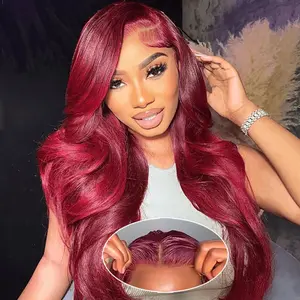 99J Burgundy 9x6 7x5 Hd Lace Human Hair 180% Density Body Wave Lace Closure Wigs Human Hair Red Glueless Wigs Human Hair Pre Plucked Pre Cut with Baby Hair
