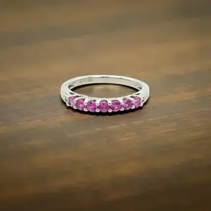 Lab Created Pink Sapphire and Diamond Ring in 925 Sterling Silver