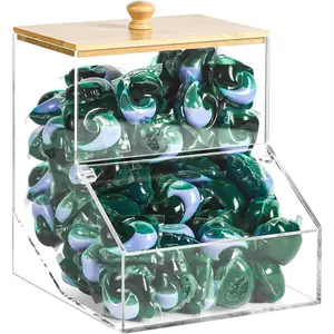 1.2GAL Large Acrylic Laundry Pods Container BY VEGEVIGI, Dishwasher Pods Holder Dispenser With Lid, Laundry Room Organization And Storage