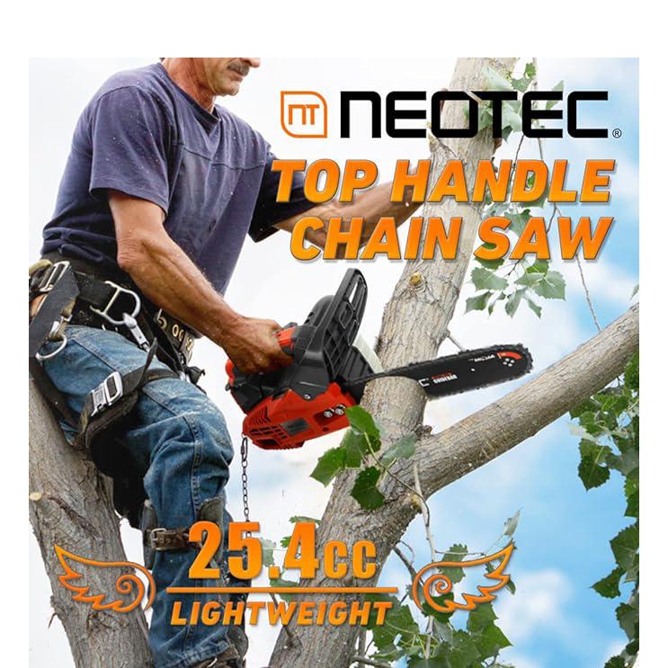 NEOTEC NCS2500/NCS2511 25.4CC 12" Gas Chainsaw, Lightweight 2-Stroke Handheld Chain Saw, Easy Start, One-Hand Operation, Portable Power for Tree Cutting & Branch Trimming