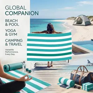 1-Pack Couple Stripe Vacation Beach Towel, Strong Wrap Design Quick-Dry Ultra-Soft Microfiber, Super Absorbent Lightweight for Beach Pool Swimming Yoga Travel