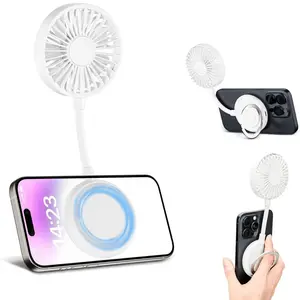 Portable Magnetic Mobile Phone Fan, USB Rechargeable 3-speed Adjustable Fan with Ring Holder, Small Compact Desktop Fan for iPhone 16/15/14/13 Pro Max & All Phones