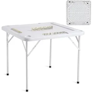 VEVOR Mahjong Table, Square 4 Player Folding Card Table with 4 Cup Holders & 4 Chip Trays, 35.4 x 35.4-inch, Black