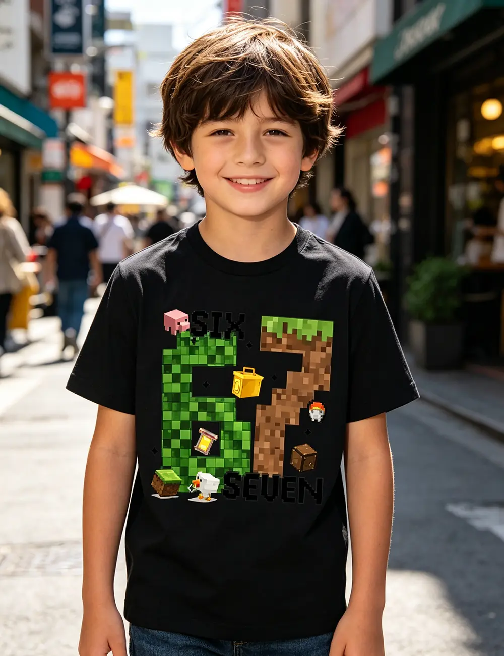 Kids 67 Meme Hand Sign Pixel Game-Inspired Blocks Lantern Grass Torch Pig Pixel Block Six Seven Gamer Graphic Tees, Halloween Boys Summer  Clothes,Boys Halloween Outfit,Funny Couples Six Seven Shirt,67 Halloween Shirt