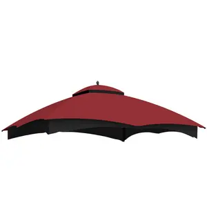 150"*128.15" Burgundy 10*12 Gazebo Replacement Canopy Top, Polyester UV‑Protective Water‑Repellent Fade‑Resistant 2‑Tier Roof with Air Vent Drainage Holes & Mosquito Netting for Outdoor Patio Shelter