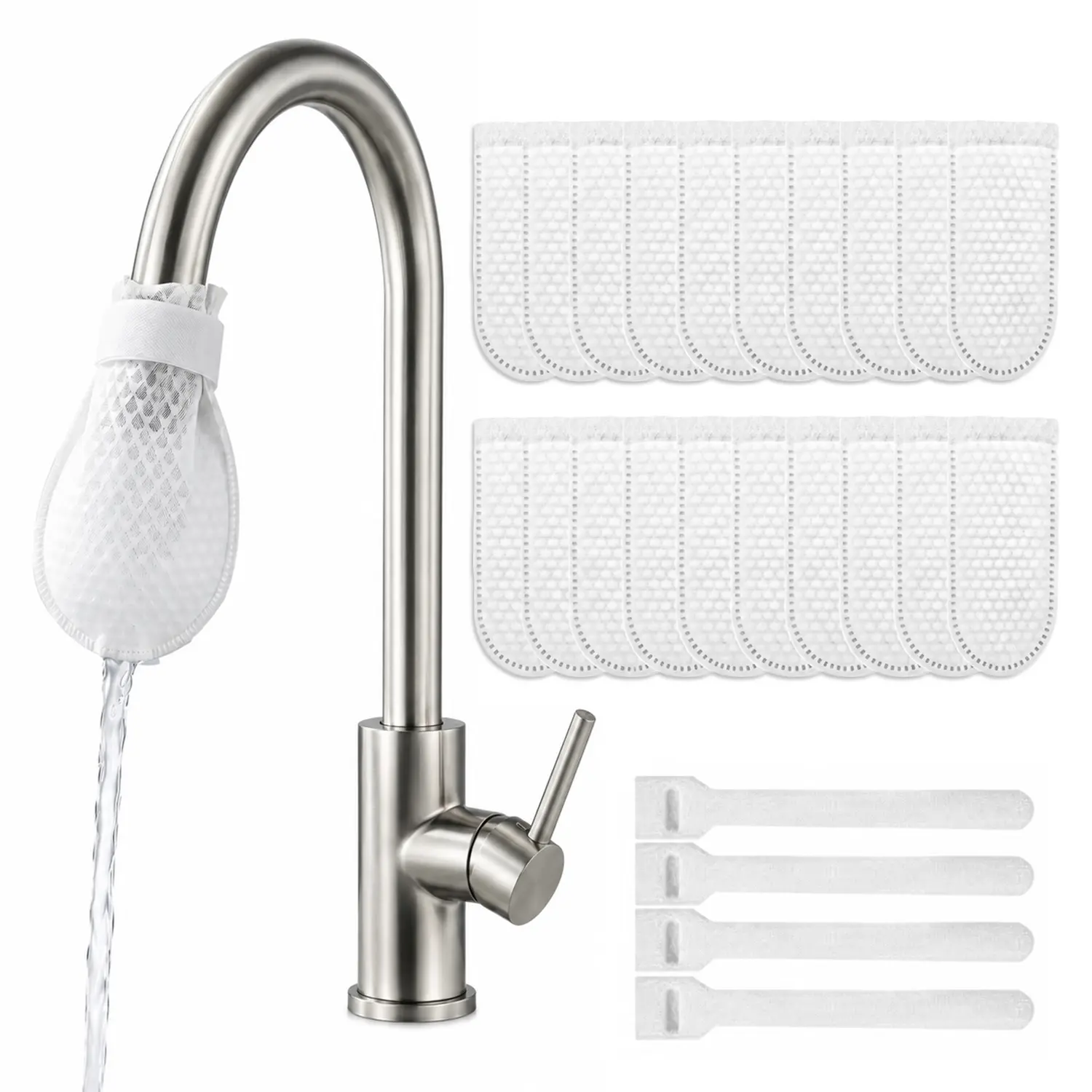 20 PCS Universal Faucet Water Filter Mesh Bags, Anti-Splash Faucet Filter for Kitchen Sink to Remove Limescale & Sand, Suitable for Kitchen and Bathroom Fixtures