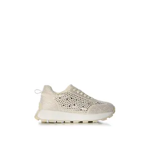 NIKOLE-BEIGE RHINESTONE LACE UP SNEAKER
