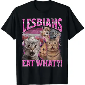 Lesbians Eat What?! Funny Cat Gay Pride LGBTQ Pun T-Shirt