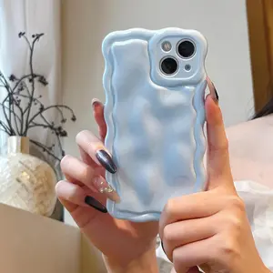 Phone Cases for iPhone 17 Pro Max 16 15 14 13 Pro Max Plus Cute 3D Solid Color Meteorite Bubble Water Ripple Curly Wavy Frame Case,Soft TPU Shockproof case for iPhone 17 Pro Max Plus Sky Blue