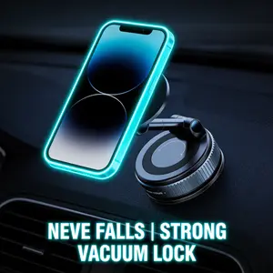 Magnetic Car Phone Mount, Strong Vacuum Suction Cup Dashboard Holder, 360-Degree Rotating 3-Axis Adjustable Invisible Bracket, Universal Hands-Free Auto Accessory