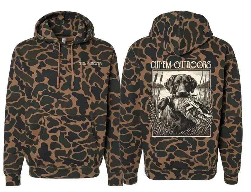 Men's Camo Hoodie with Labrador Retriever and Mallard Duck Graphic