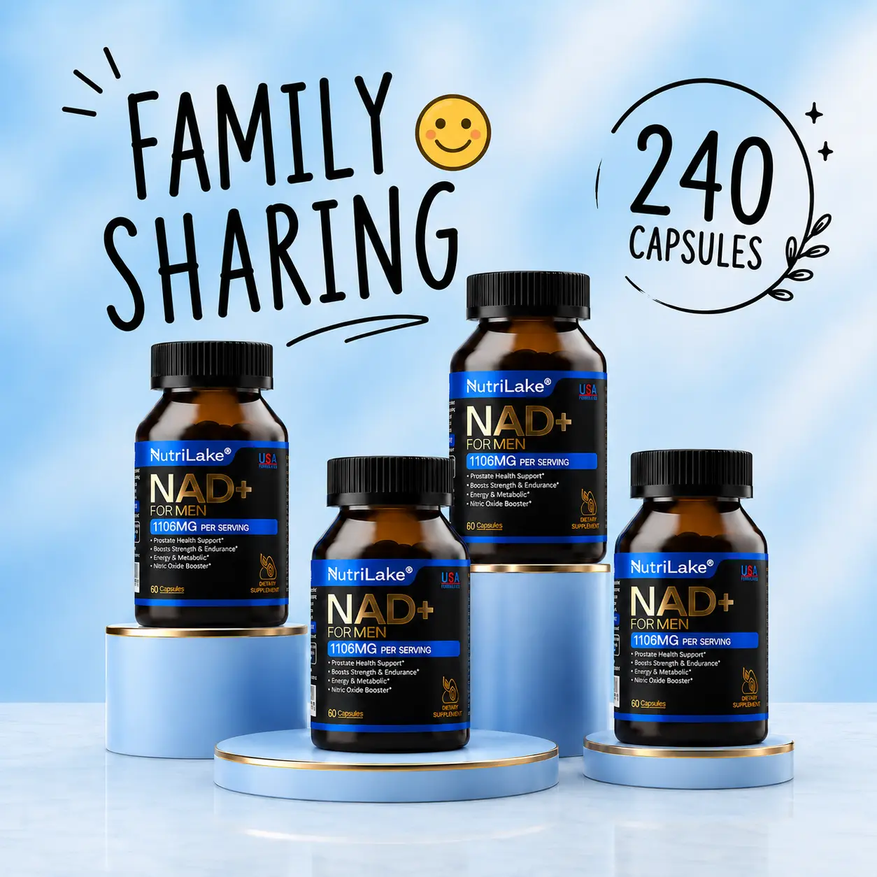 NutriLake Mega Combo Liposomal NAD+ Dietary Longevity Supplement for Men - CoQ10, Trans-Resveratrol, Ashwagandha, Niacin, Vitamin B6, Energy Support, Immune Boost, Cellular Renewal, Wrinkle Defense - 60 Capsules, Allergen-Free (Dairy, GMO, Gluten), Advanc