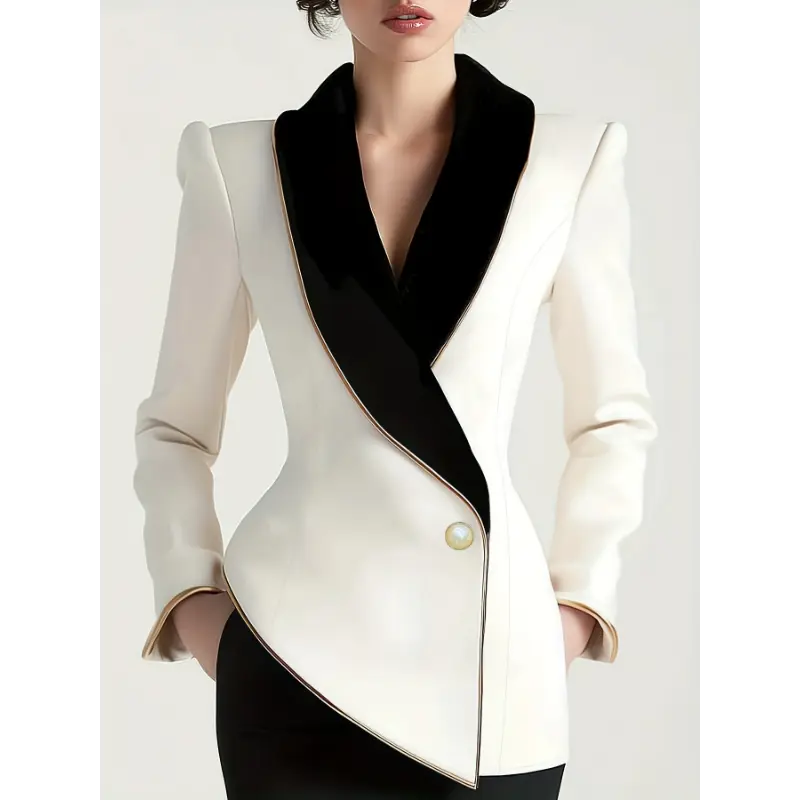 Elegant Asymmetrical Color-block Lapel Suit Jacket