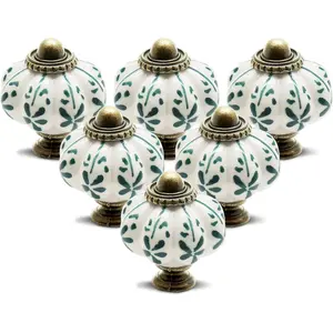 12pcs Ivory Pumpkin Vintage Ceramic Cabinet Knobs Leaf Pattern Dresser Drawer Door Pulls Handles with Mounting Screws